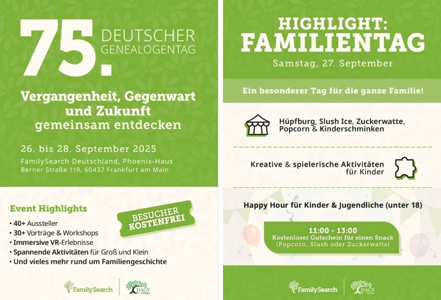 75. Deutscher Genealogentag Frankfurt 2025 am Main | Grafik: FamilySearch