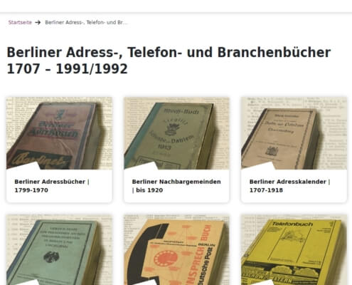 Ahnenforschung in Berlin - Adressbücher Berlin online Adressbuch Berlin Telefonbuch - Zentral- und Landesbibliothek Digitale Landesbibliothek Berlin | Screenshot: ZLB Berlin