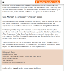 Ahnenforschung zum Hören - Podcast - Deutschlandfunk Sendungsmanuskript Familienforschung Genealogie | Screenshot: Anja Klein, Webseite Deutschlandfunk