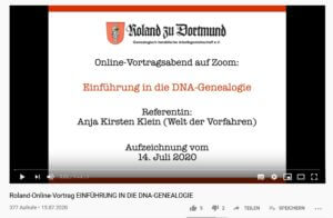 Einführung in die DNA-Genealogie - Vortrag Anja Kirsten Klein Roland-Werkstatt 14.07.2020