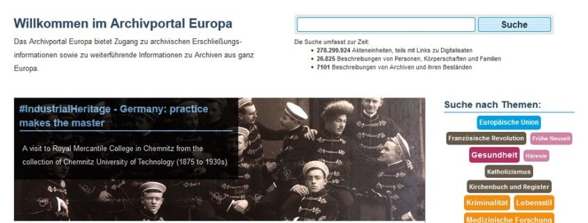 Archivportal Europa - Themen Vorfahren finden | Screenshot: archivesportal.net/Anja Klein
