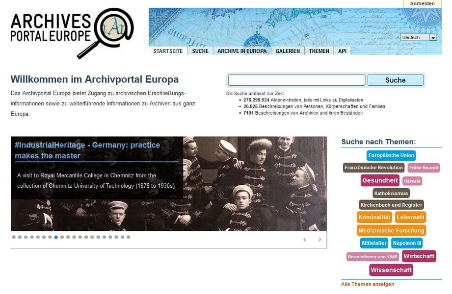 Archivportal Europa - Themen Vorfahren finden | Screenshot: archivesportal.net/Anja Klein
