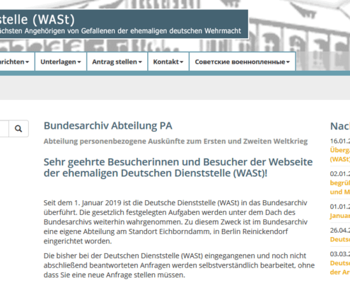 Deutsche Dienststelle WASt Bundesarchiv Wehrmacht Ahnenforschung Familienforschung Genealogie | Screenshot: Anja Klein