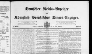 Deutscher Reichsanzeiger und Königlich Preußischer Staatsanzeiger 1879 Recherche-Plattformen Vorfahren finden | Screenshot: UB Mannheim