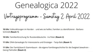Genealogica 2022 - Programm | Ahnenforschung Genealogie Familienforschung DNA-Genealogie Volkszählung FamilySearch