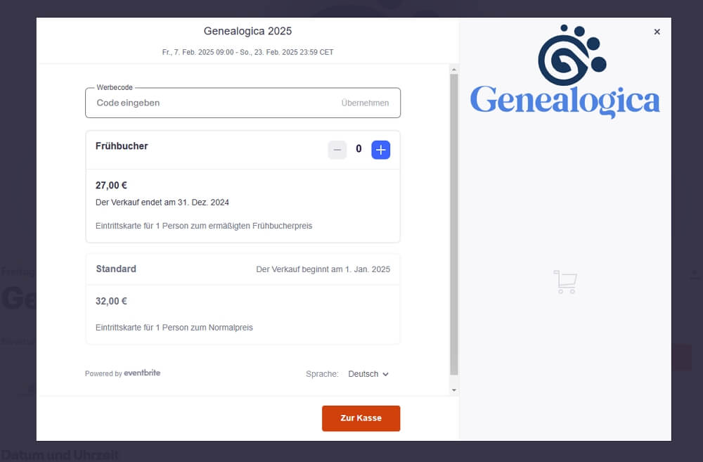 Genealogica 2025 - Eintrittskartenverkauf bei Eventbrite