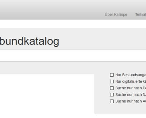 Kalliope - Verbundkatalog Startseite - Datenbank Genealogie | Screenshot: Kalliope-Verbund