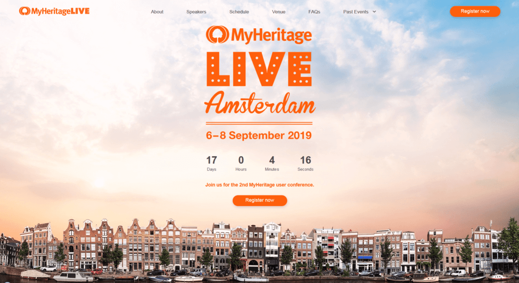 Konferenz Ahnenforschung MyHeritage Live 2019 Amsterdam Veranstaltungen Familienforschung Genealogie | Foto: Screenshot von live2019.myheritage.com