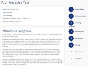Living DNA - Nutzerkonto | DNA-Test Herkunft | DNA-Herkunftsanalyse | DNA-Test Vorfahren | DNA-Analyse Herkunft | Genealogie Ahnenforschung | Living DNA Erfahrungen | Screenshot Anja Klein / livingdna.com