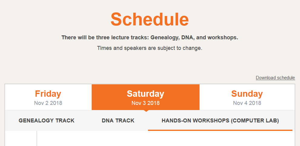MyHeritage LIVE 2018 - Konferenz Oslo Ahnenforschung Genealogie DNA - Programm | Screenshot: Anja Klein / MyHeritage