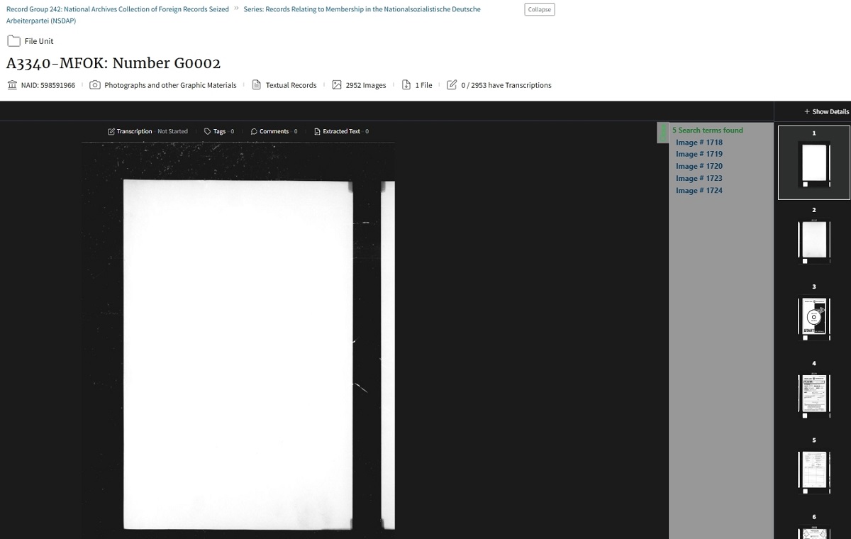 US National Archives NARA - NSDAP-Mitgliederkartei - MFOK Filmrolle US National Archives NARA - NSDAP-Mitgliederkartei - MFOK Filmrolle | Screenshot: Anja Kirsten Klein/US National Archives