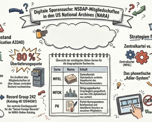 Recherche in Beständen mit NSDAP-Bezug in den US National Archives (NARA) | Bild: Anja Kirsten Klein & NotebookLM