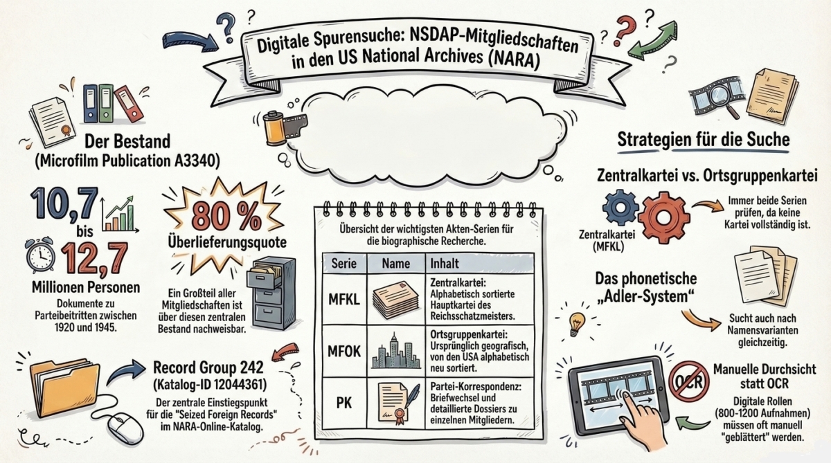 Recherche in Beständen mit NSDAP-Bezug in den US National Archives (NARA) | Bild: Anja Kirsten Klein & NotebookLM