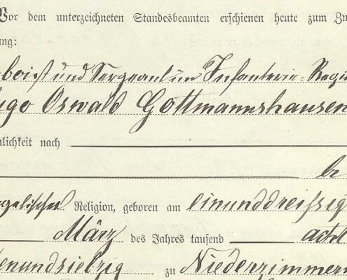 Heirat Gottmannshausen - Bodemann, Standesamt Oldenburg 1909 - Ahnenforschung Niederschlesien Ahnen Oldenburg Freystadt Schlesien