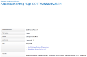 Screenshot - Hugo Gottmannshausen - Freystadt Niederschlesien 1933 - adressbuecher.genealogy.net