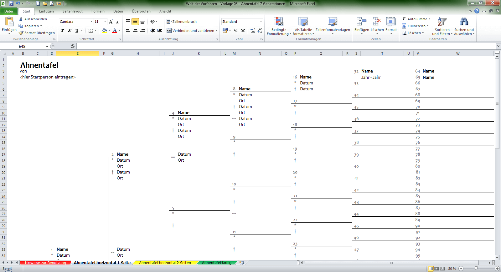 Welt der Vorfahren - Vorlage 03 Ahnentafel Stammbaum Excel leer zum Ausfüllen zum selber eintragen Ahnenforschung | Screenshot: Anja Klein