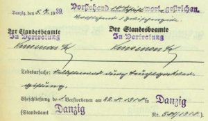 Danzig 1939 Sterbeeintrag Oskar Skron | Standesamtsunterlagen Danzig | Standesamt Danzig Online