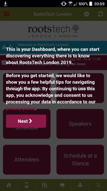RootsTech London App - Screenshot Dashboard | Ahnenforschung Familienforschung genealogy Konferenz