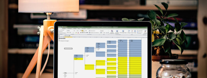 Welt der Vorfahren - Vorlage 03 Ahnentafel Stammbaum farbig Excel leer zum Ausfüllen zum selber eintragen Ahnenforschung | Foto: Anja Klein / Magic Mockups
